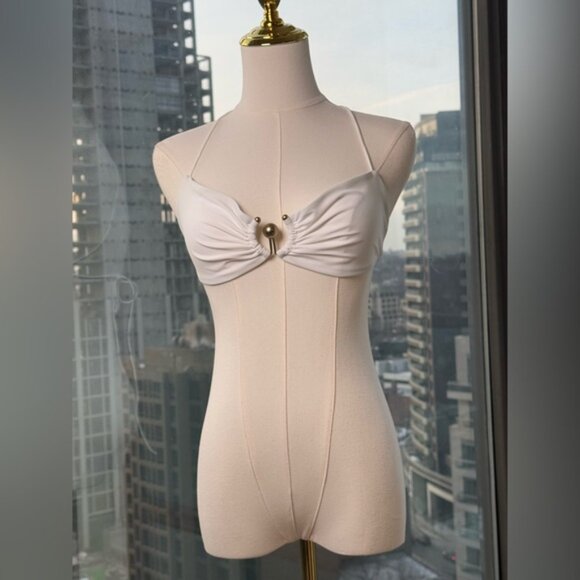 🆕 CHRISTOPHER ESBER 🧿 NWOT Orbit Embellished Ruched Bikini Top, White, Sz US 4 - Picture 3 of 16